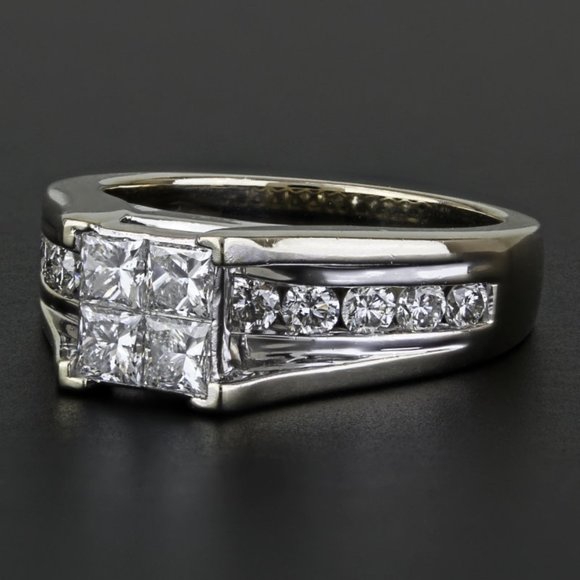 14k White Gold Princess & Round Diamond Engagement Anniversary Ring by Rosy Blue - Picture 3 of 9